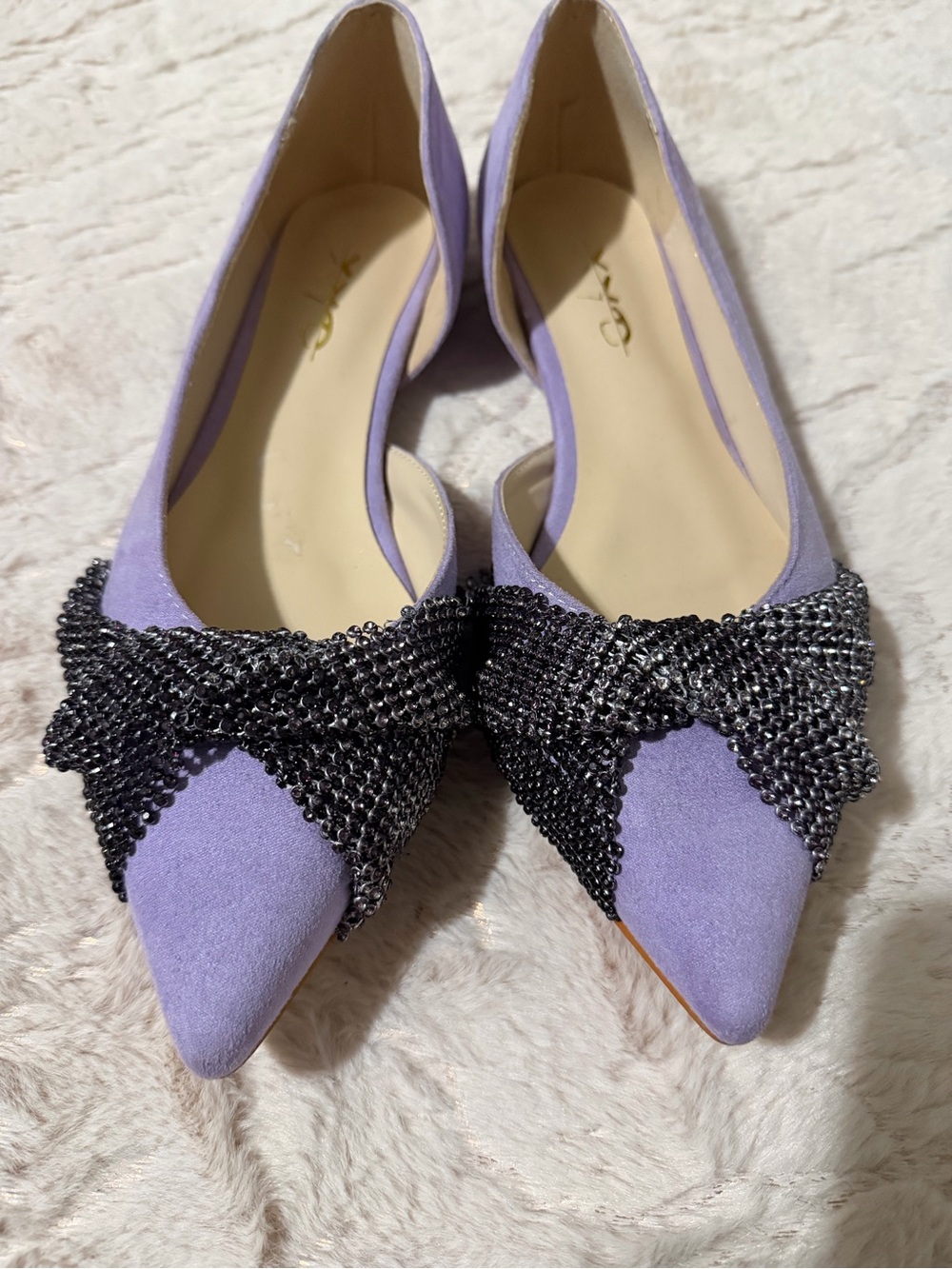 Zigi Soho Lilac Pointed Flats with Black Crystal Knot